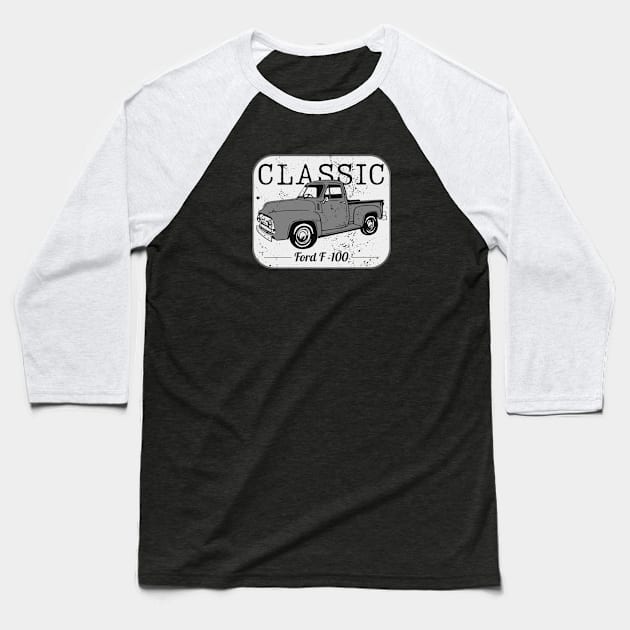 Classic Ford F 100 Vintage Distressed Hot Rod Baseball T-Shirt by S.Fuchs Design Co.